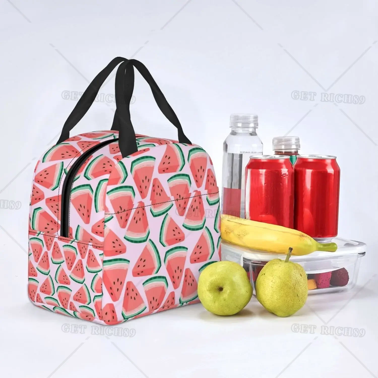 Cartoon Watermelon Cherry and Pineapples Reusable Lunch Bag Insulated Portable Lunch Box Reusable Thermal Bento Tote Cooler Bags