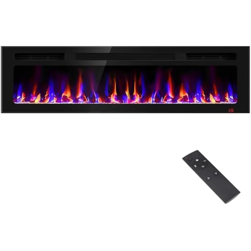 60 Inch Electric Fireplace Heater Wall Mounted with Remote Control Timer & 12 Flame LED Color Modes Ultra-Thin Design Energy