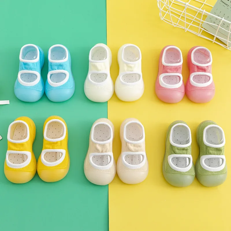 

Baby Toddler Sock Shoes Non-Skid Slipper with Rubber Soft Sole Breathable Cotton Walking Shoes for Infant Girls Boys