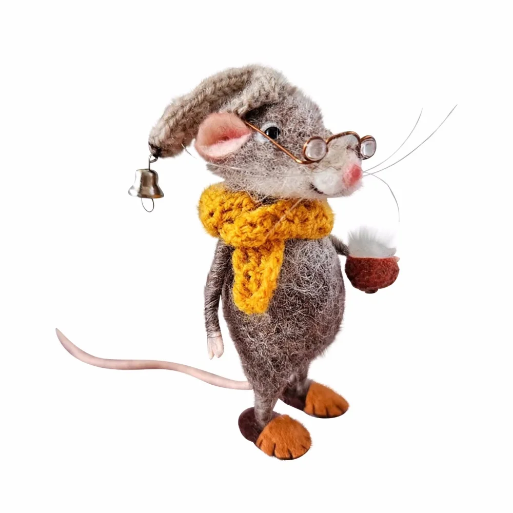 5PCS Cute Needle Mouse Doll Wool Felted Mice Ornaments New Year Christmas Gift Handmade Craft Decorations