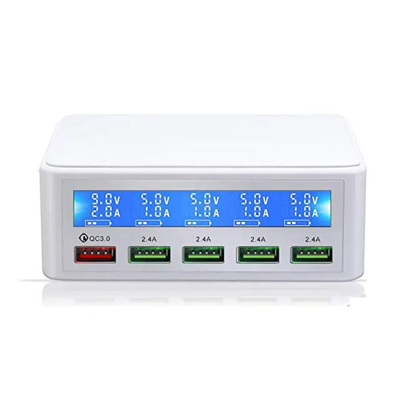 Qc 3.0 carregador rápido portátil multi 5 portas usb display lcd 50w rápido carregador para iphone xiaomi huawei power bank