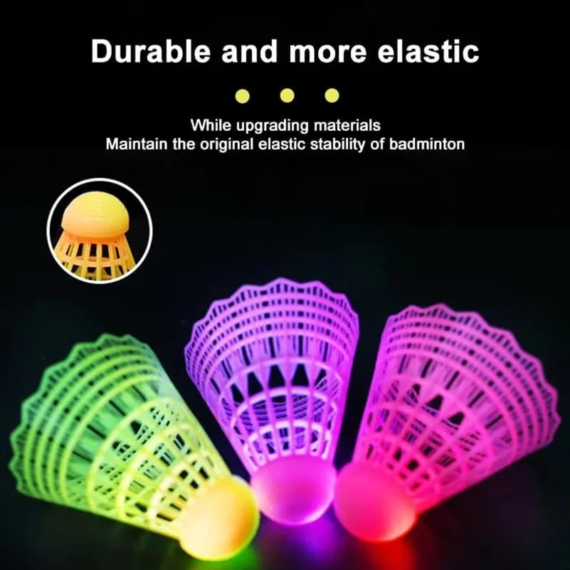 3Pcs LED Badminton Shuttlecocks Glow In Dark Nylon Birdies Colorful Light Up Shuttlecocks Windproof Night Training Balls Beginne