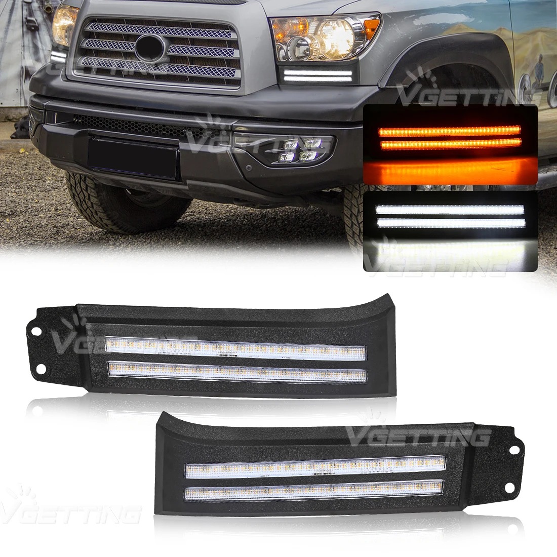 DRL For Toyota Tundra 2007-2013 For Sequoia 2007-2017 Daytime Running Lights Turn Signal LED Front Bumper Fog Lamps Daylights