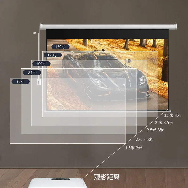 Electric projector curtain automatic lifting remote control home office 60-150 inch 16:9/4:3 HD projection screen