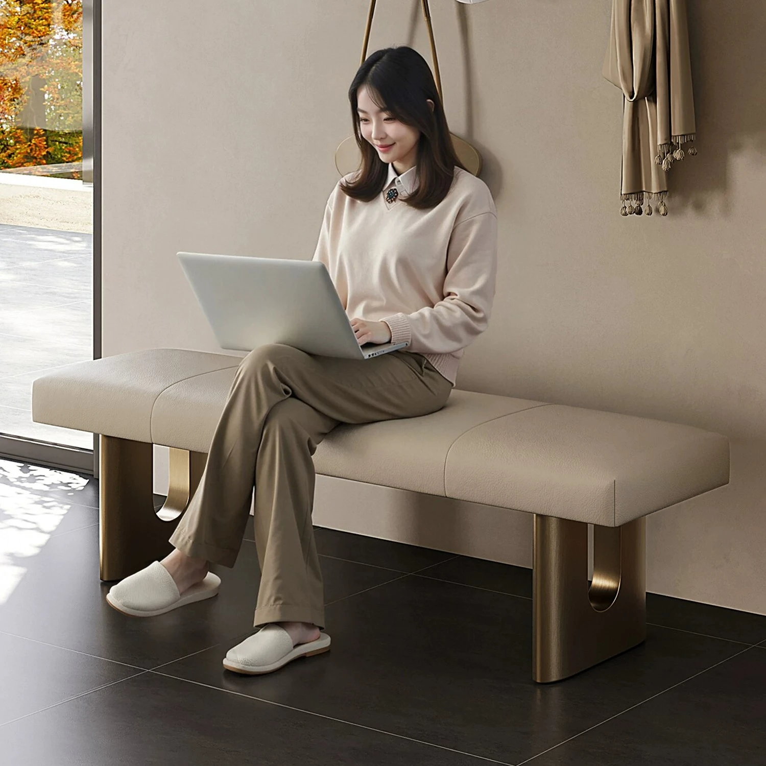 PYH modern simple dining chair bench bedside stool bedroom home shoe change stool light luxury style