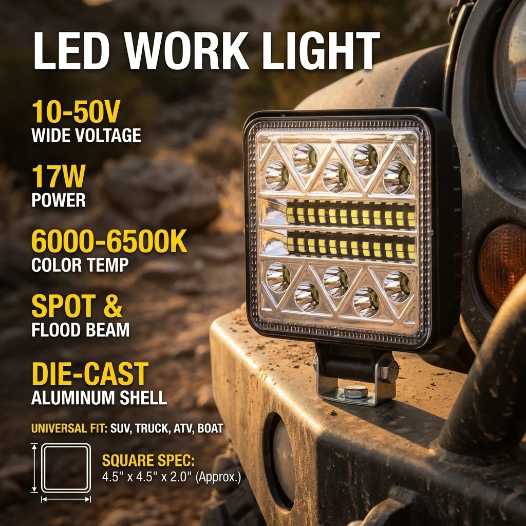 1 unidade Barra de Luz LED Off-road Quadrada para Trator, SUV, Caminhão - Farol de Neblina e Trabalho