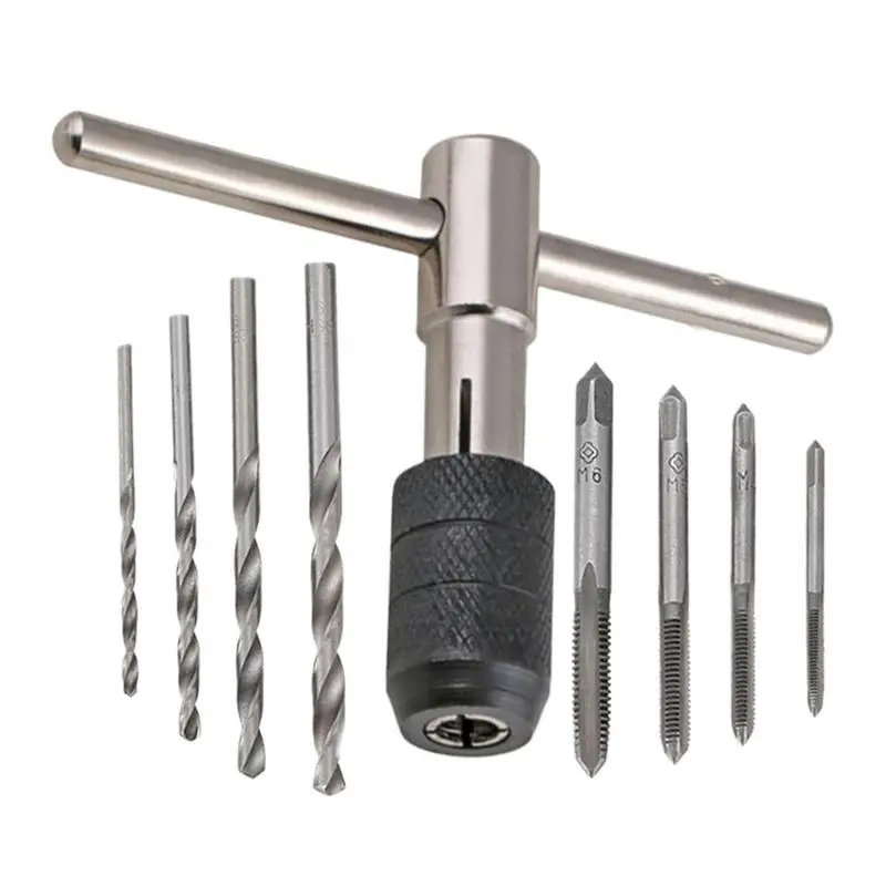 Tap Set Metric 9 Pieces Tap Set Threading Taps Tap Handle Tool Tap And Die Set Metric Thread Maker For Professionals Beginners