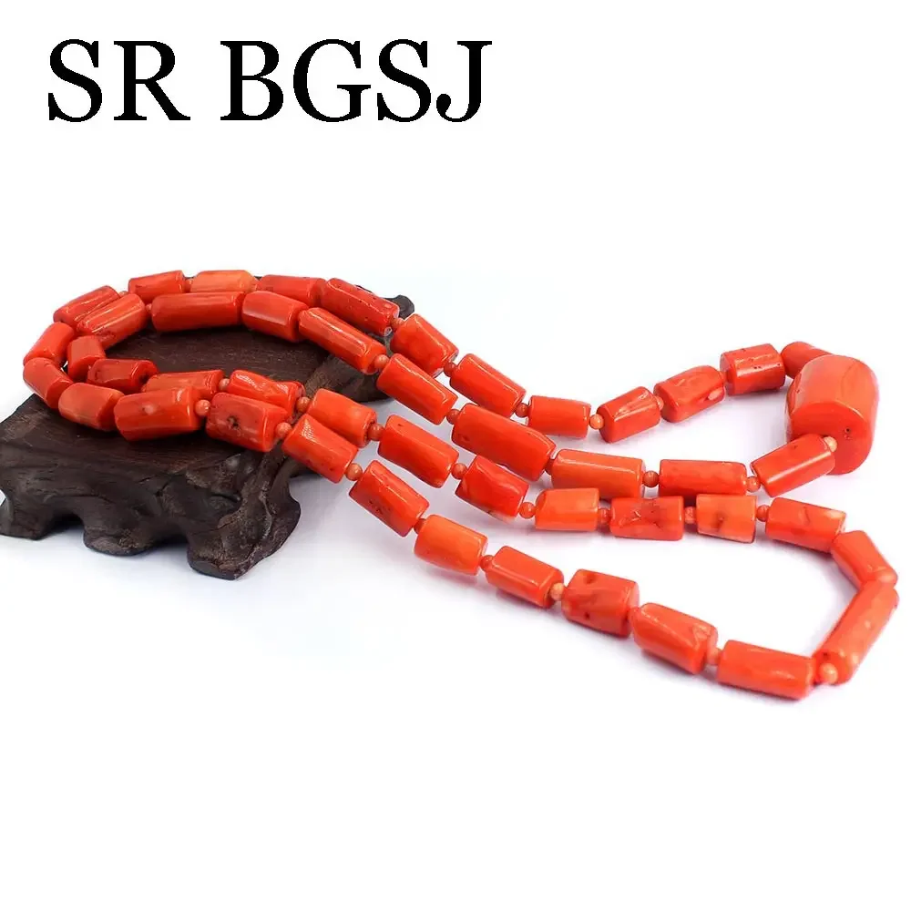 

10-14mm 38-48inch Punk Jewelry Trendy Orange Long Sweater Pendant Genuine Natural Coral Necklace