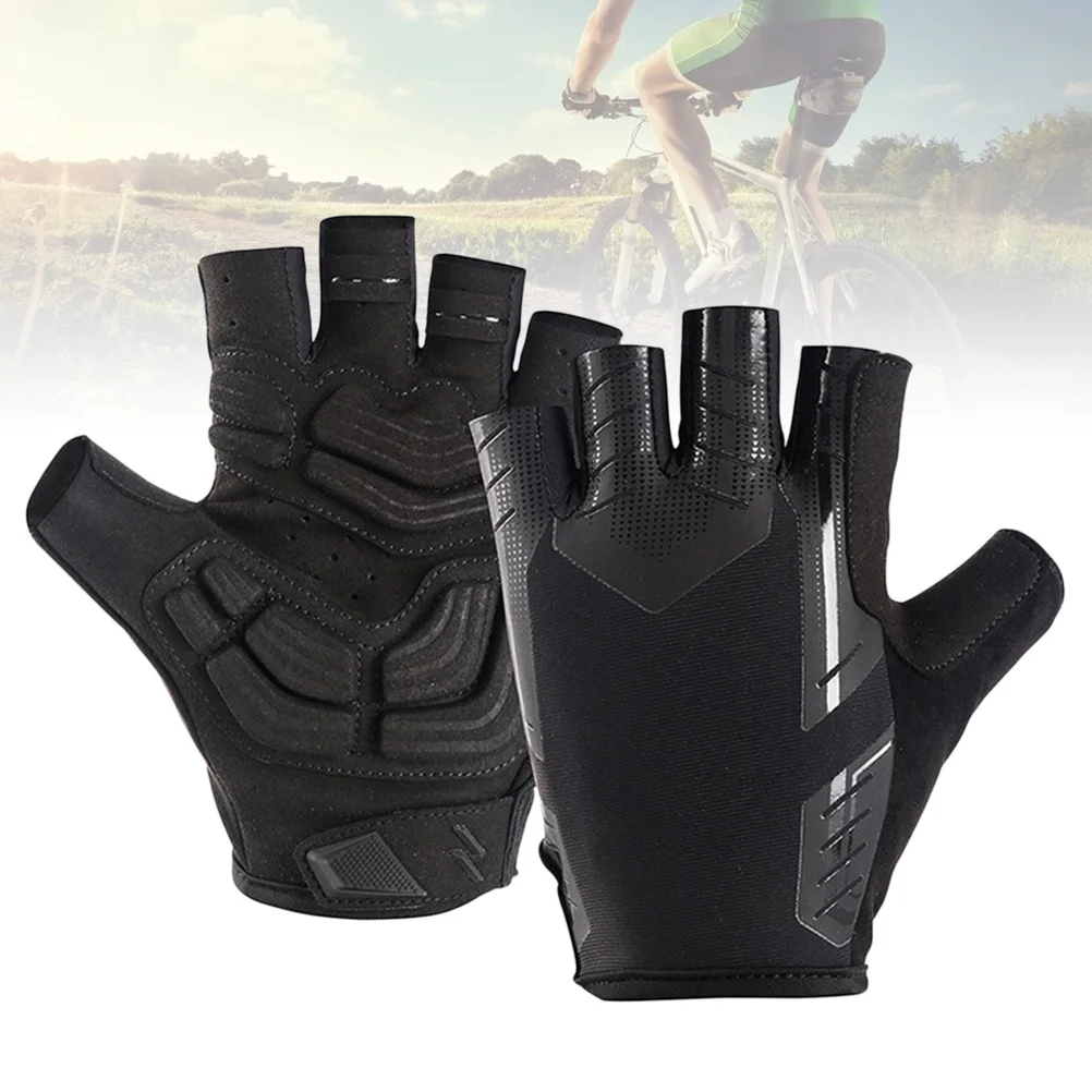 

Riding Gloves Black Size M Half Finger Anti-Skid Palm Protection Elastic Cuff Breathable Vent For Outdoor Sports Training