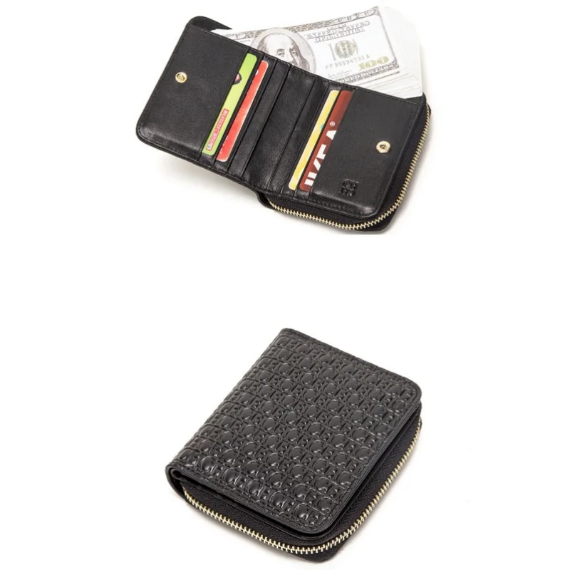 CHCH Genuine Leather Women's Classic Solid Color Printed Retro Wallet  Simple Portable Compact Design with Built-in Divided Pock