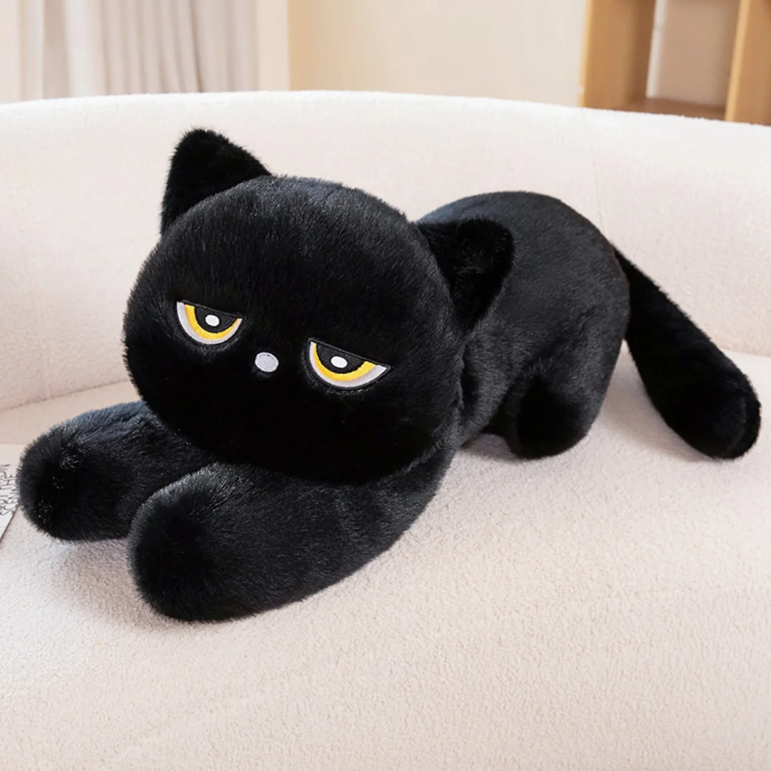 Süßes halbrundes schwarzes Katzen-Plüschtier mit Augen, anfälliges schwarzes Katzenkissen, Kinderspielfans, Halloween, Weihnachten, Geburtstag, Geschenke, Heimdekoration