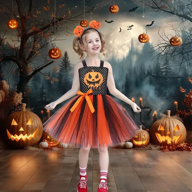 

Jogerli Children's Clothing Halloween Little Witch Pumpkin Princess Dress Masquerade Ghost Festival Cosplay Suita;k6;8',