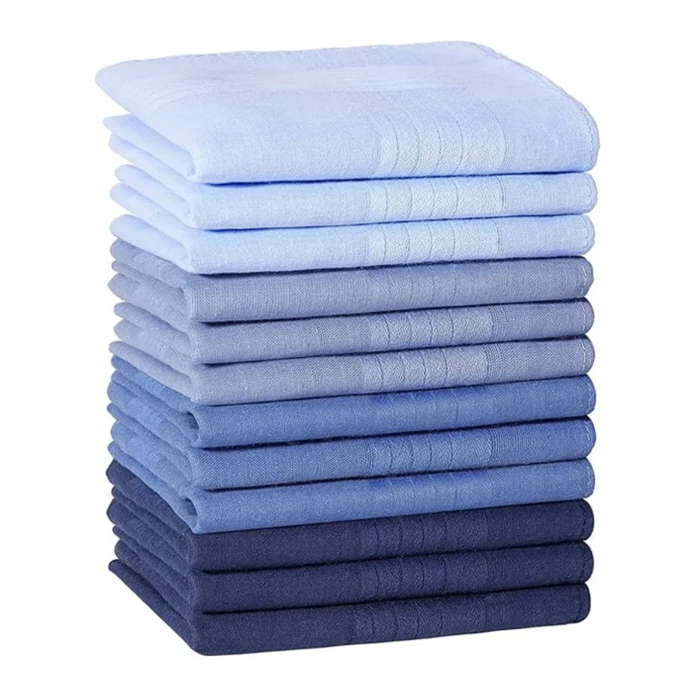 12Pcs/Set Soft Pocket Handkerchief 40x40cm Portable Pocket Plaid Square Towel Breathable Sweat Absorbent