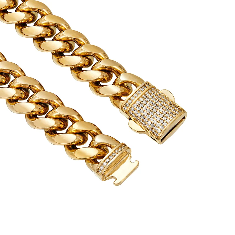 Hip Hop 3A+ CZ Stone Paved Bling Iced Out Cuban Miami Link Chain Bracelets for Men Rapper Jewelry Gold Color