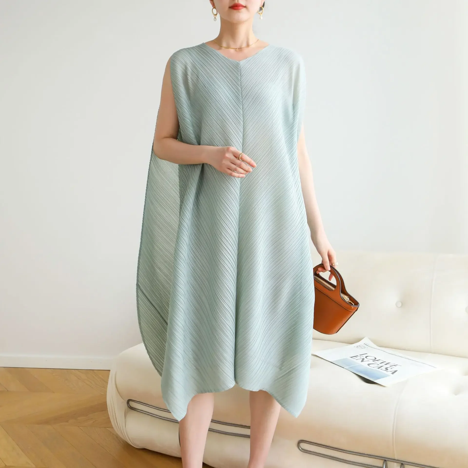 

MIA XU Pleats Dresses 2025 Summer Miyake High-end Pleats Niche Fashion Casual Vacation Style Loose Casual Dresses Women Clothing