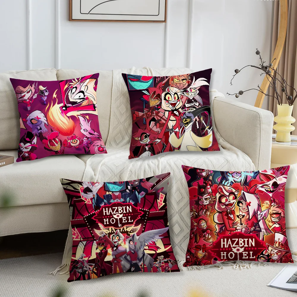 Classic H-Hazbin Hotels Cartoon Colorful Pillow Case Sofa Living Room Bedroom Headboard Backrest Cushion Square Cushion Nap Time