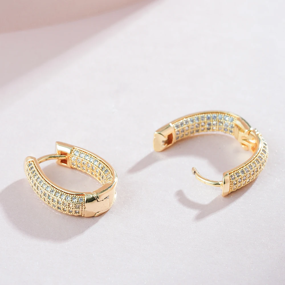 Shiny double inlaid zircon hoop earrings Female original design delicate elegant luxury fashion jewelry earrings