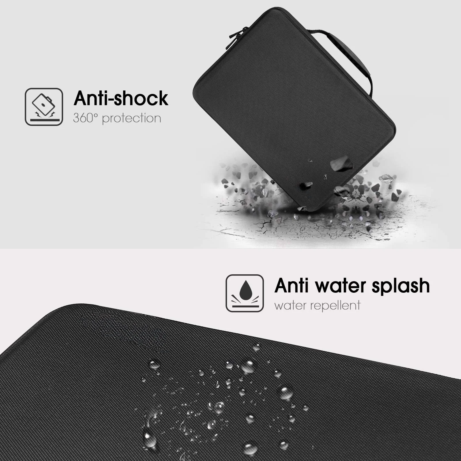 OEM ODM Waterproof EVA Hard Shell Zipper Closure Portable Durable High-Capacity Black Insulated Laptop Case Shoulder Strap 16