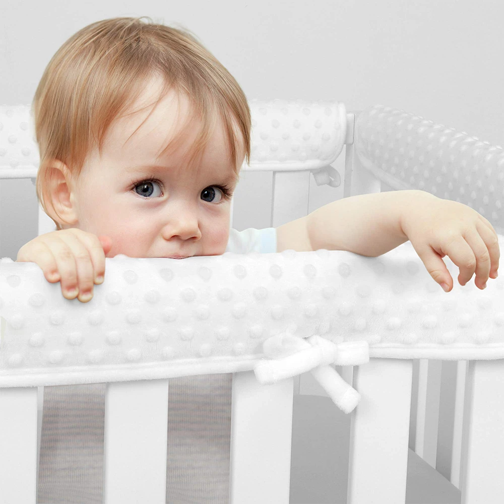 Soft Dot Bubbly Fleece Crib Teething Guard Rail Cover, Baby Toddler Crib Covers for Rails Teething Fits Most Full-Size Cribs