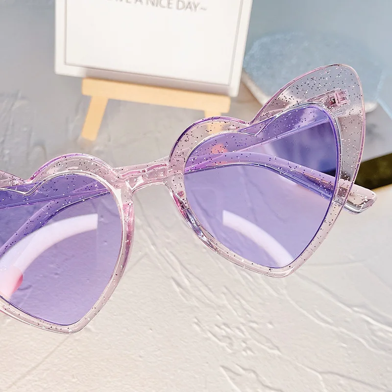 Moda brokatowe serce okulary kobiety śliczne okulary luksusowe fioletowy różowa ramka okulary odcienie UV400 Lunette de soleil femme