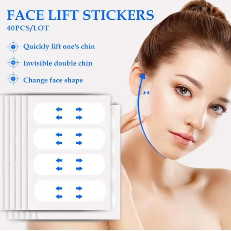 Invisible Thin Face Stickers 40pcs Face Lift Up Facial Line Wrinkle Sagging Skin V-Shape Chin Lift Adhesive Tape 1 Bag