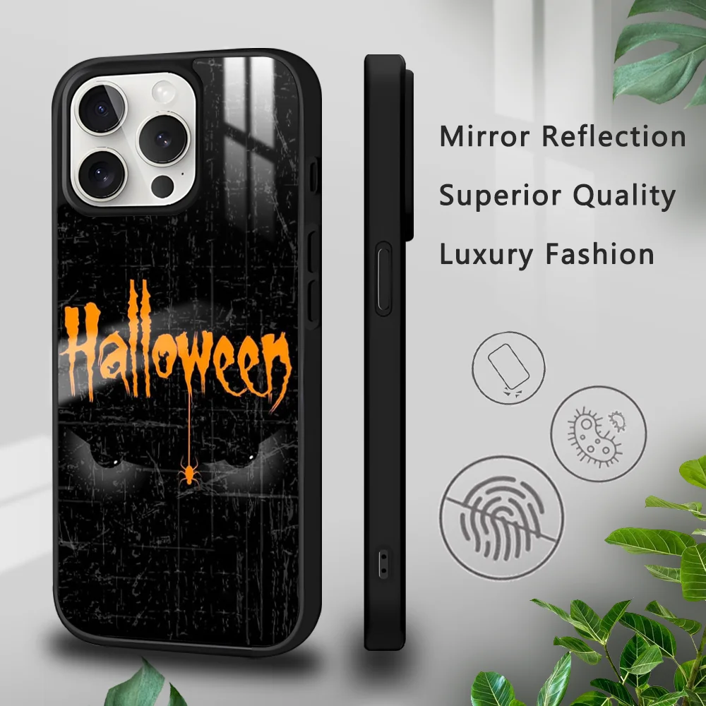 Happy scary halloween Phone Case For iPhone 15 14 13 12 11 Pro Xs Max Mini XR X 7 8 Plus luxury Mirror Hard Funda