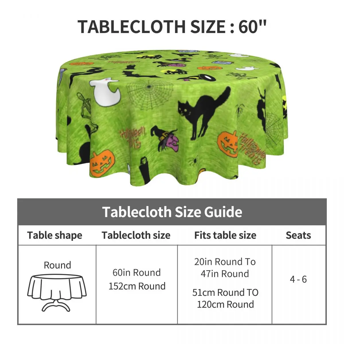 Tablecloth Witch Broom Round Table Cloth Halloween Holiday Fun Table Cover Tablecloths Home Picnic Events Party Table Decoration