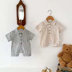 Baby Boys Rompers Striped Jumpsuits Turn Down Collar Toddler Boys Summer Clothing