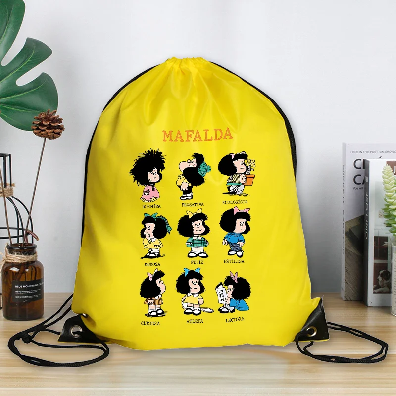 Mafalda Drawstring Backpack Sports Gym Bag Fashion Printed Women Men Shopping Sackpack Travel Clothing Shoe Storage Bags Gifts