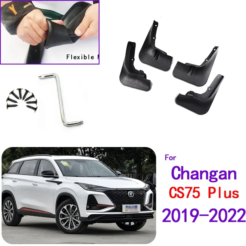 4x Car Molded Mud Flaps Splash Guards Mudguards Front Rear Styling For Changan CS75 Plus 2019-2022 Mudflaps Splash Guards