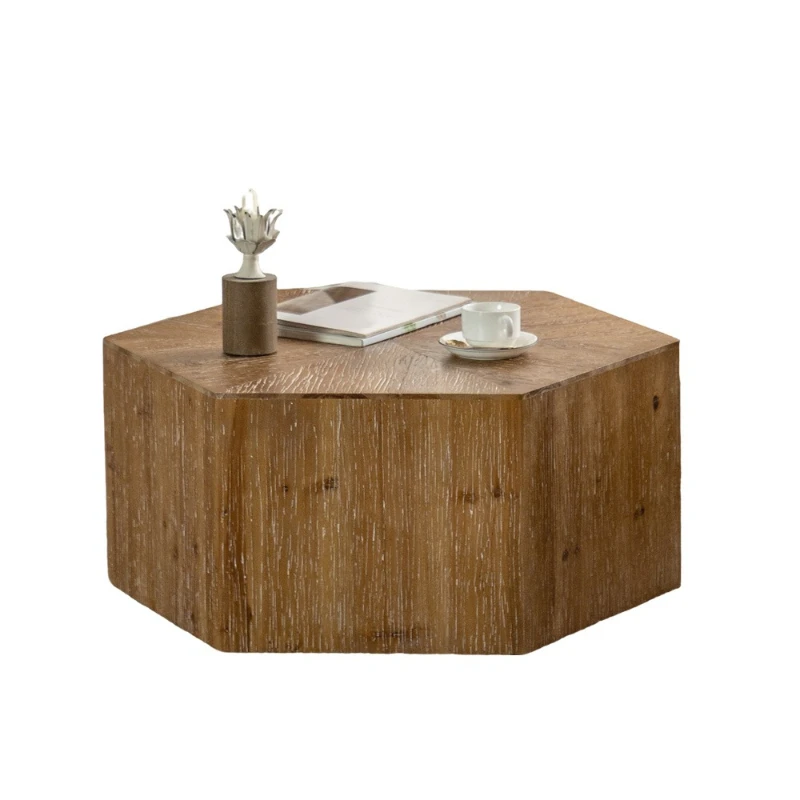 

Wabi Sanfeng solid wood small coffee table B & B living room sofa corner few retro old hexagonal creative coffee table tea table
