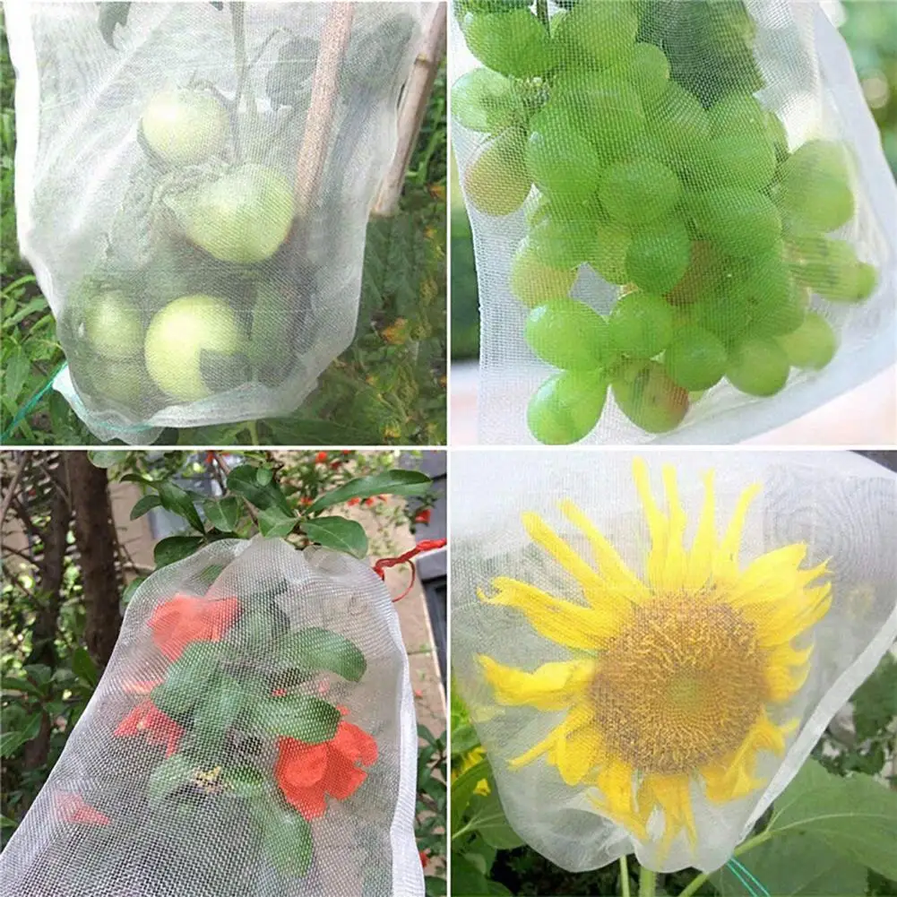 Flower Pest Barrier Bag 100pcs Fruit Mesh Bags Drawstring Netting Cover for Strawberry Blueberry Bird proof Fruit