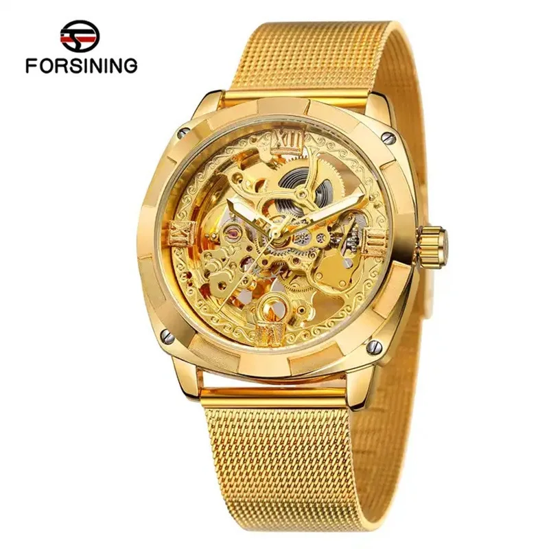 Official brand free shippingMen's Automatic Fashion Hollowed-out Waterproof Mesh Belt Carved Mechanical Watch