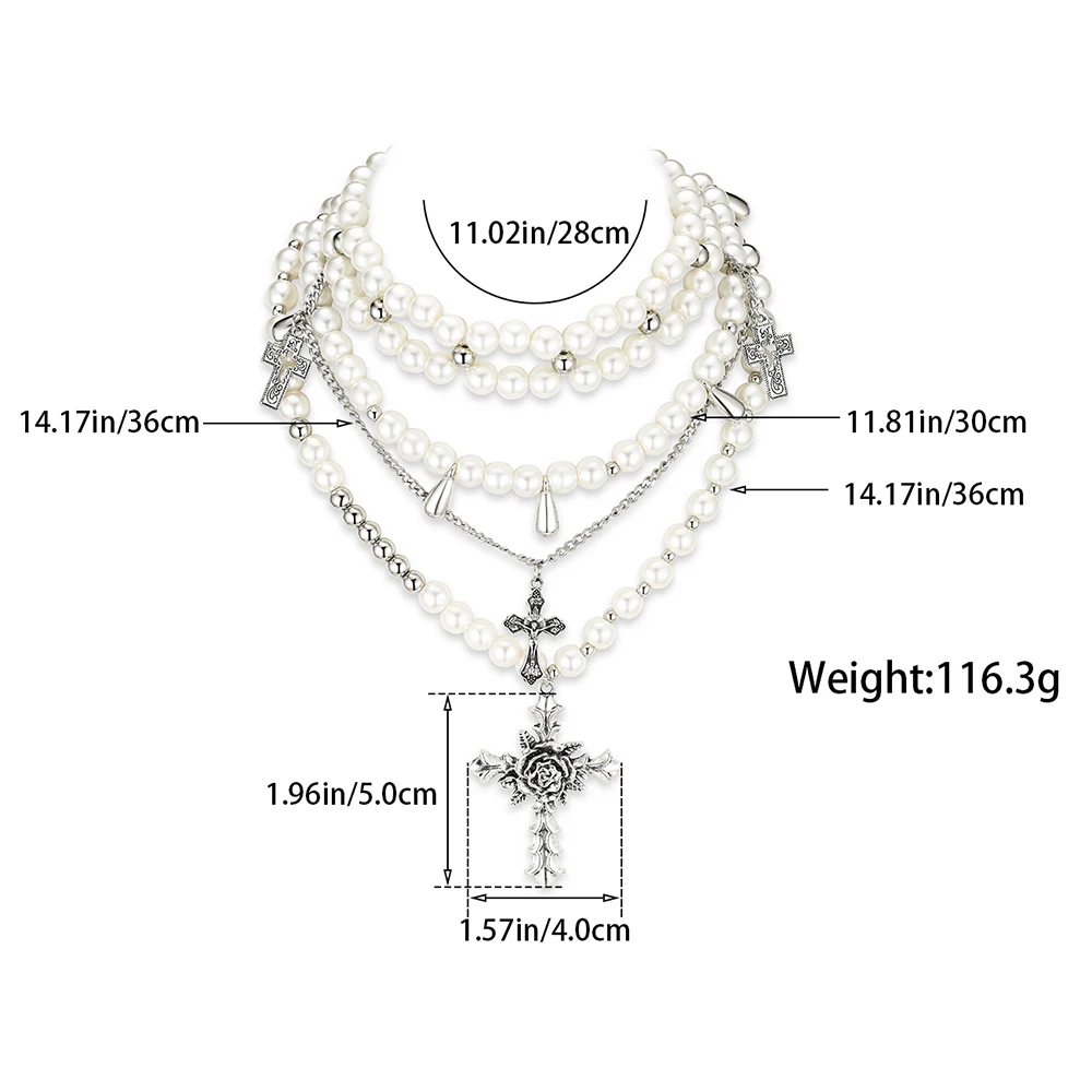 Y2k Cross Pearl Necklace Multi-layered Stacking Choker Set Rose Charm Pendant Woman Punk Gothic Fashion Jewelry Accessory Gift