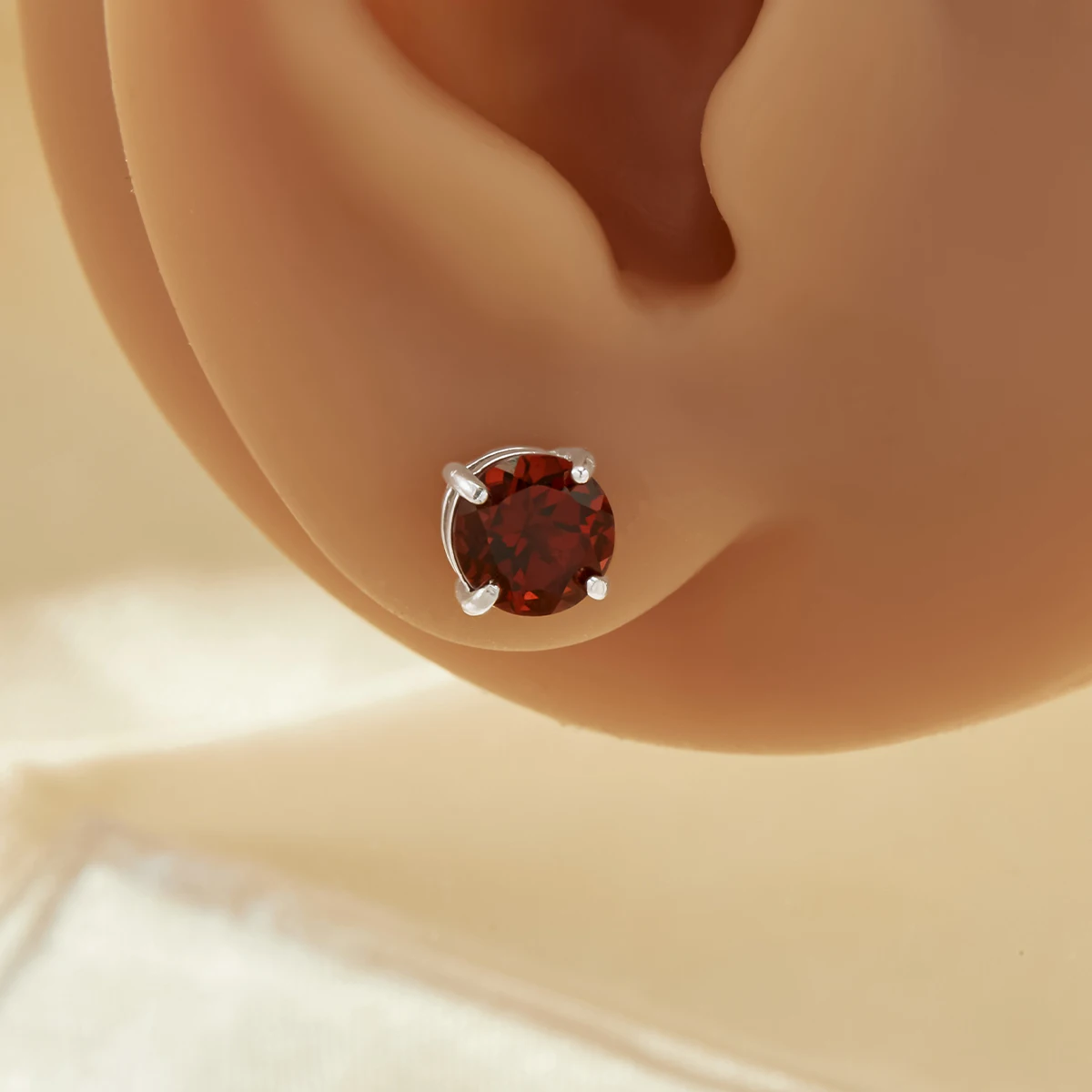 1Pair 6MM Natural Round Red Garnet Studs Earrings,Solid 925 Sterling Silver Earrings,January Birthstone Earring 6310076