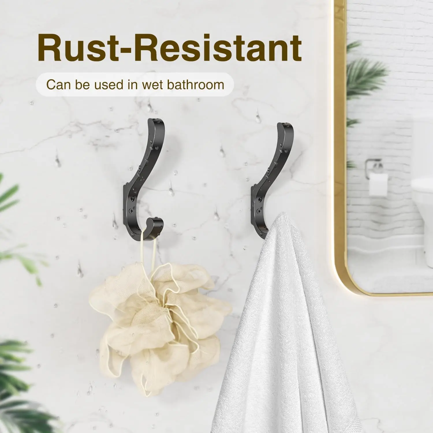 Heavy Duty Coat Hooks - Extra Large 5.4 Inch Wall Mount Hooks for Backpacks, Purses, Towels, Bags - Black Metal Screw-in Hooks view 3