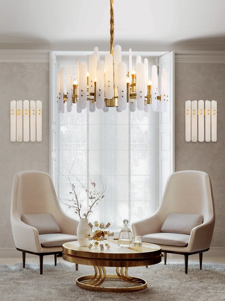 Home Deco E14 Led Natural Marble Collection 2026 Chandelier Alabaster Hanging Lamps Suspension