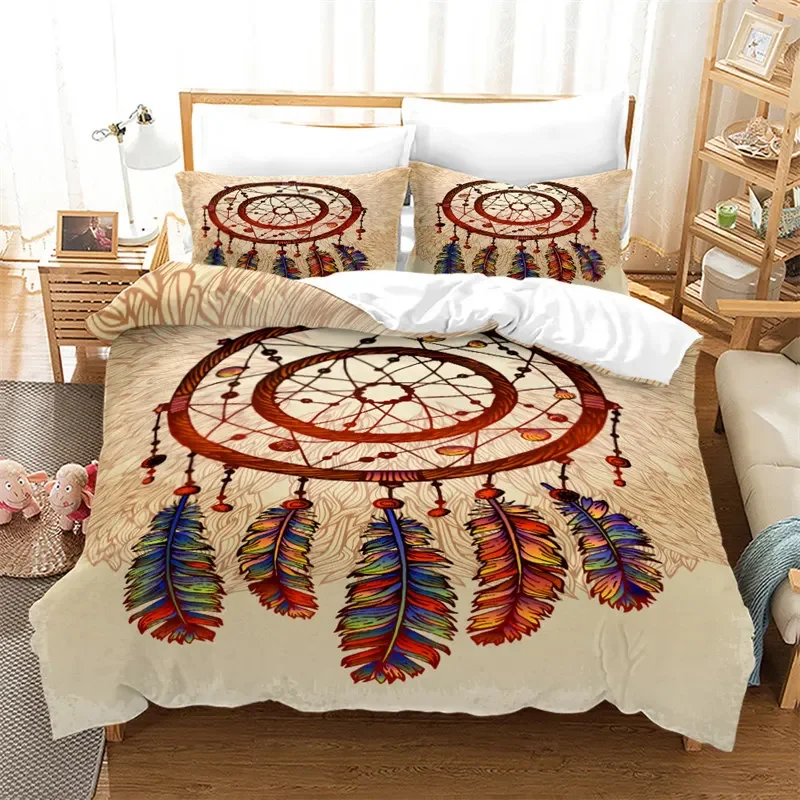 Dreamcatcher Duvet Cover Bohemia Mandala Feathers Bedding Set Microfiber Exotic Floral Comforter Cover King For Boys Girls Room