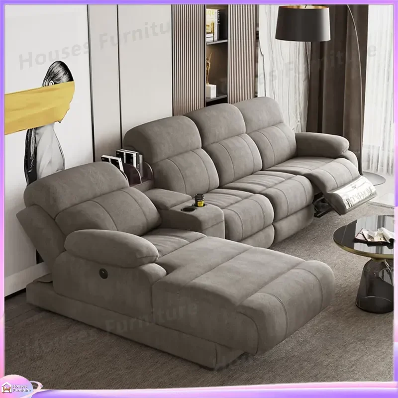 Recliner Sofa L Shaped Modern Luxury Space Capsule Design Technical Fabric Lightweight Massage Function Couch for