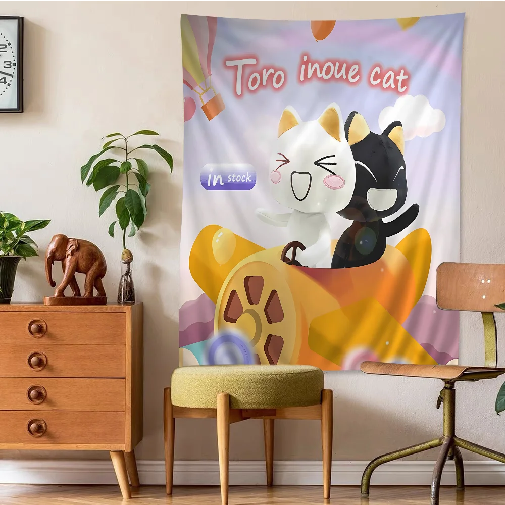 Inoue Toro Cute Cat Anime Tapestry Hanging Tarot Hippie Wall Rugs Dorm Wall Hanging Sheets