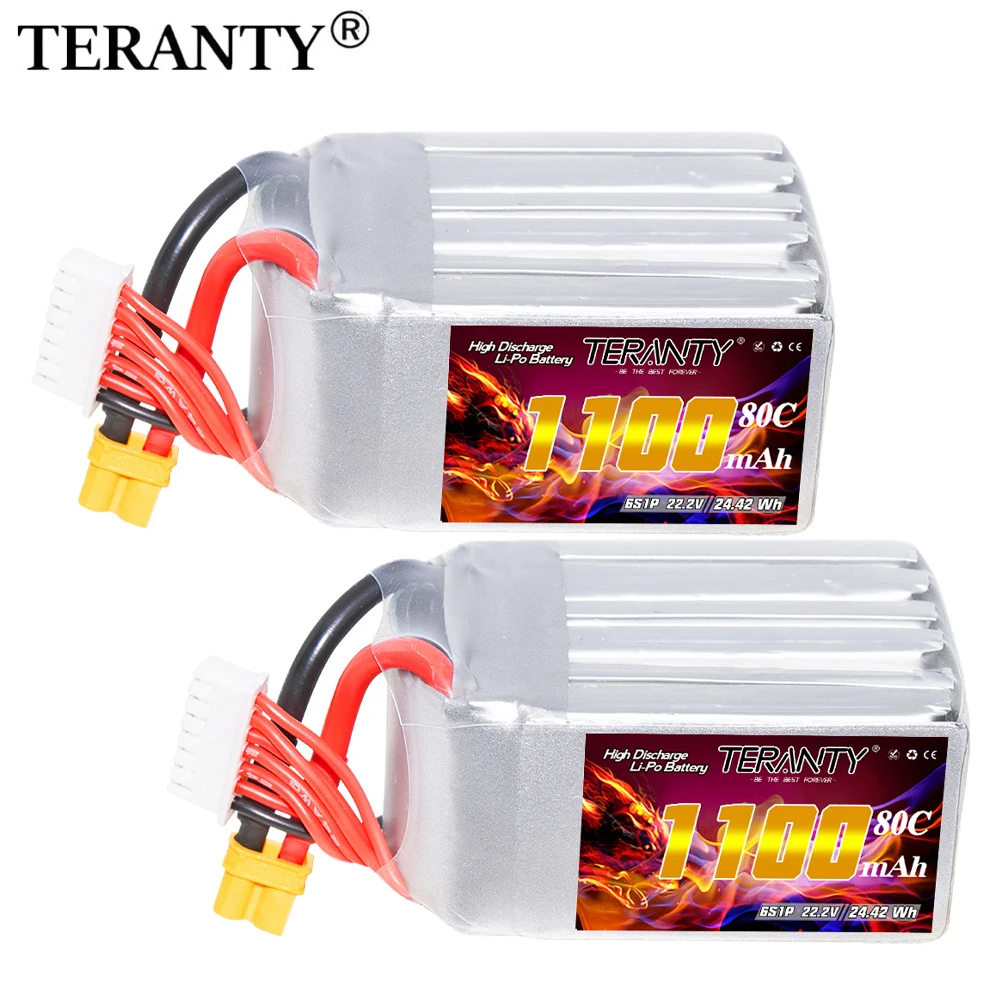 TERANTY Battery 1100mAh 6S 22.2V 80C/160C Helicopter Model FPV High Rate RC Vehicle and Vessel Model Lipo Battery