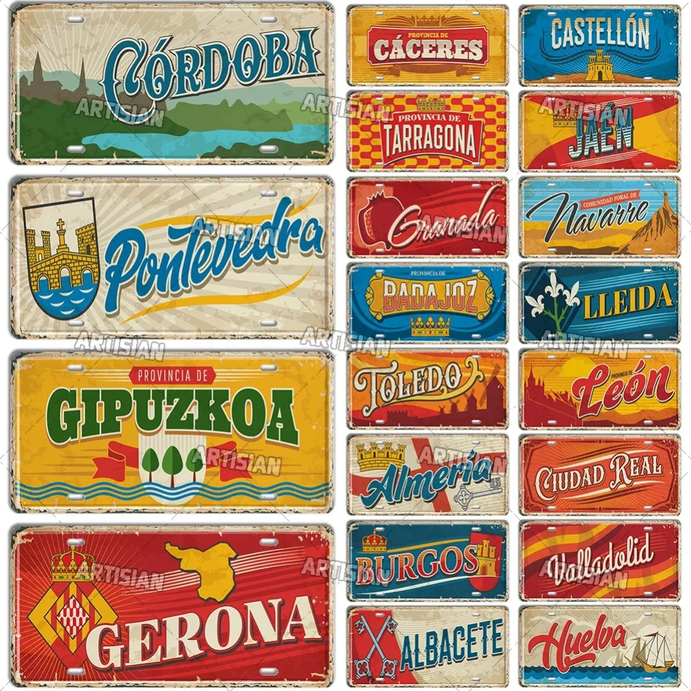 Artisian SPAIN License Plate Metal Tin Plaque 1pc - Landmark City Design, Ideal Wall Decor for Garage/Bar/Pub/Hotel/Cafe