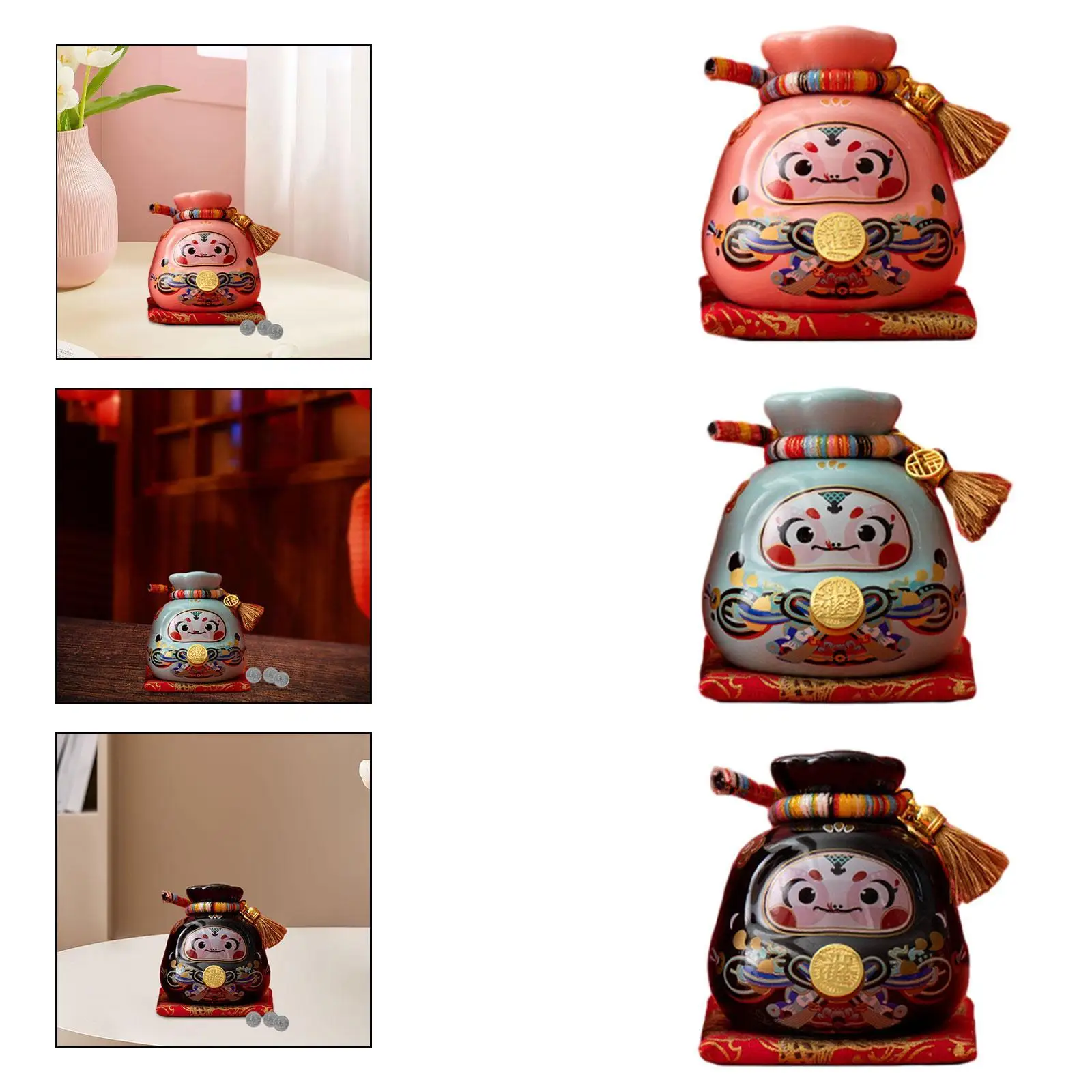 Lucky Bag Piggy Bank with Cushion Wealth Sculpture Storage Money Saving Box for Bedroom Housewarming Birthday Desk Christmas