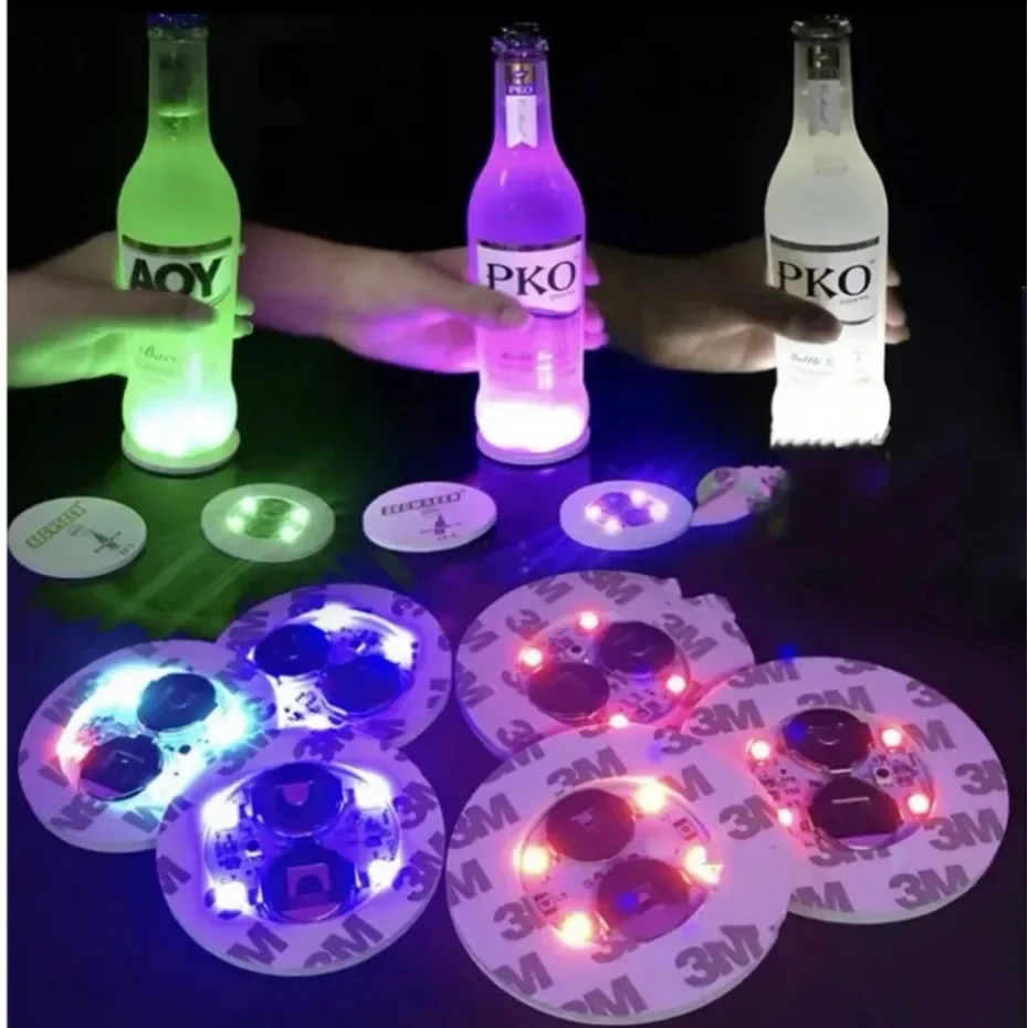 LED Coaster Luminous Bottle Stickers Lights Lamps for Xmas Bar KTV Wedding Party Cocktail Drink Cups Vase Decor lamp