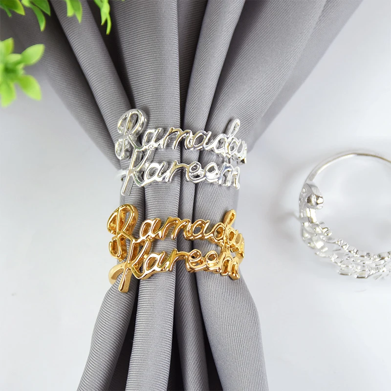 1PC Ramadan Kareem Alloy Napkin Ring Eid Mubarak Muslim Islamic Dinner Table Home Wedding Decor Alloy Napkin Buckle Ramadan Gift