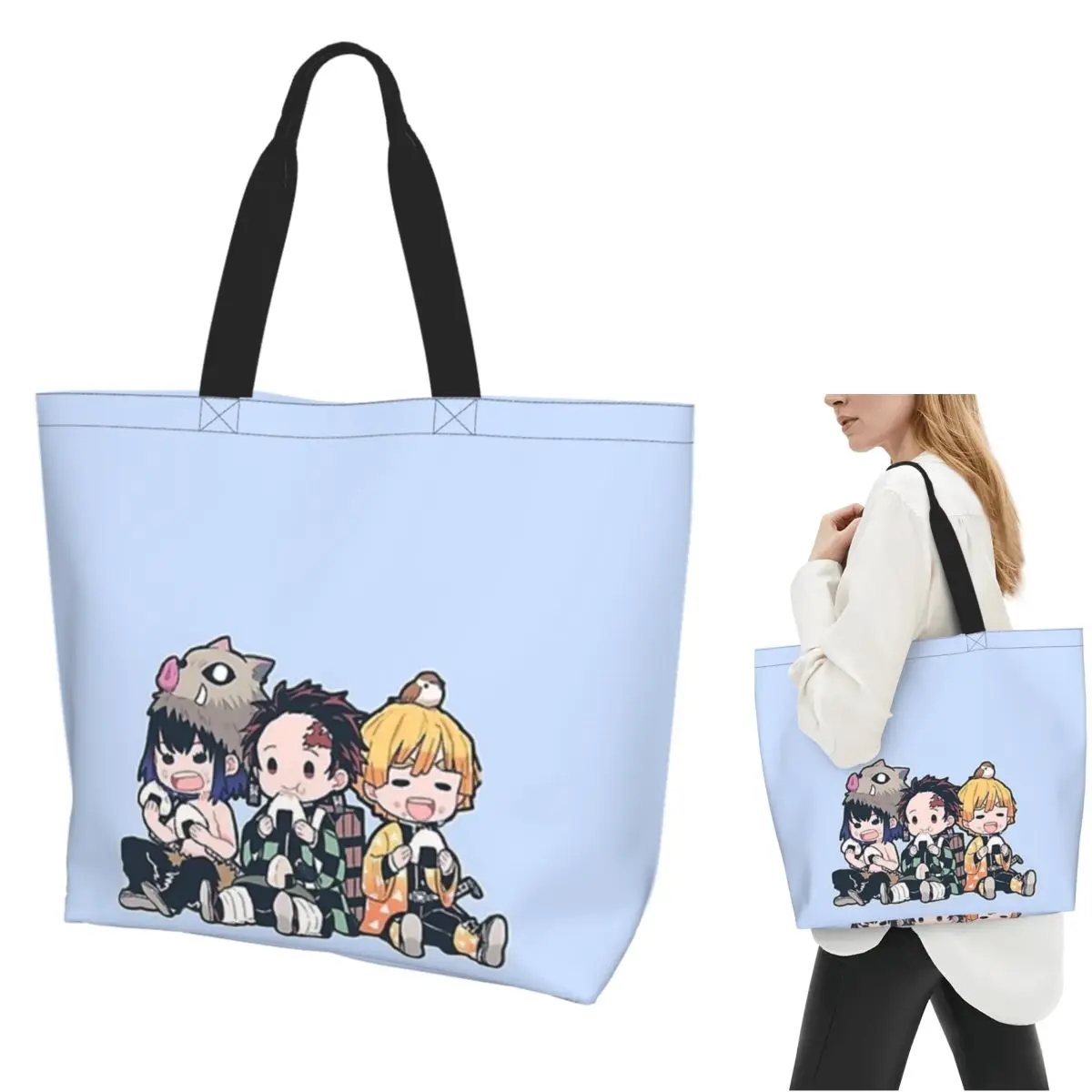 

Anime Demon Slayer Kamado Tanjirou Shopping Tote Bag Canvas Large Capacity Shoulder Bags Shopper Grocery Handbag for Women