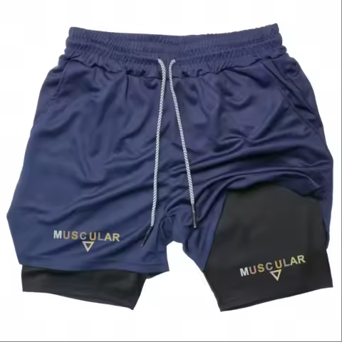 Summer Men Running Shorts Fitness Gym Training 2 in 1 Sports Shorts Quick Dry Workout Jogging Double Deck Shorts