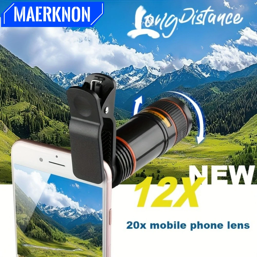 Universal Lens Clip 8x/12X Zoom Phone Camera Telephoto Lens Long Focus Zoom Phone Camera Len for iphone Phones Smartphones