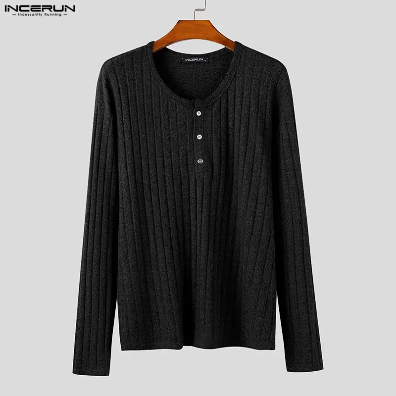 Incerun camisa masculina cor sólida de malha manga longa casual roupas masculinas streetwear estilo coreano primavera outono moda masculina topos