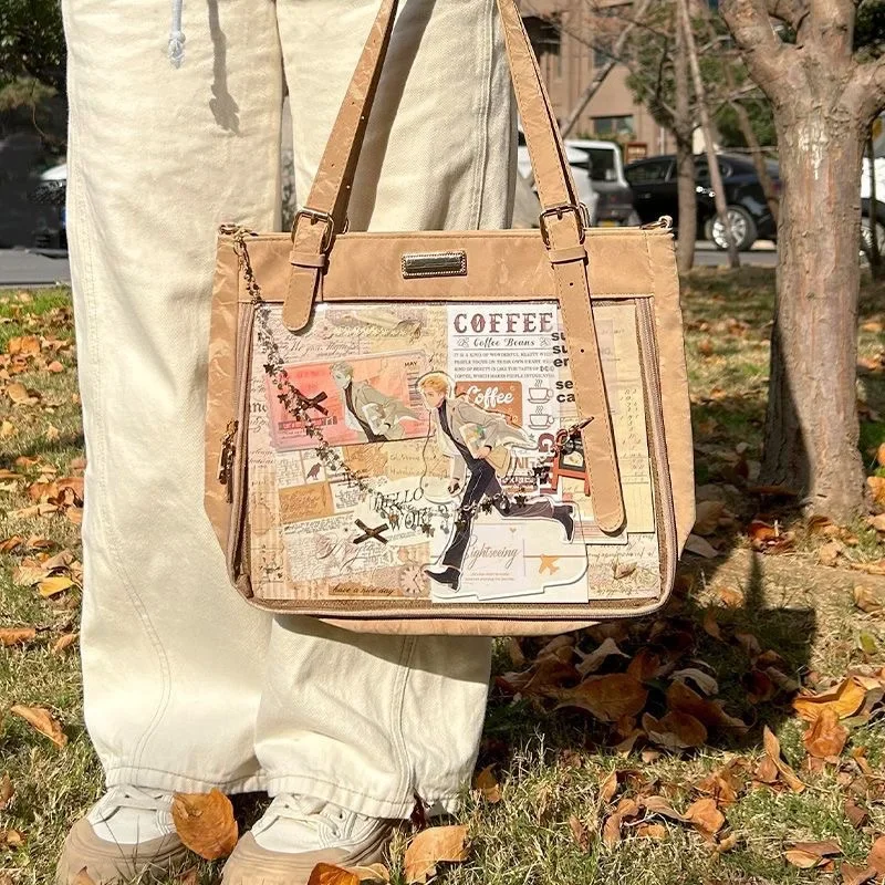 

Richme Harajuku Women Tote Bags 2025 Anime Badge Ita Bag Female Aesthetic Y2K Large Capacity Chains PU Subculture Bolso Mujer